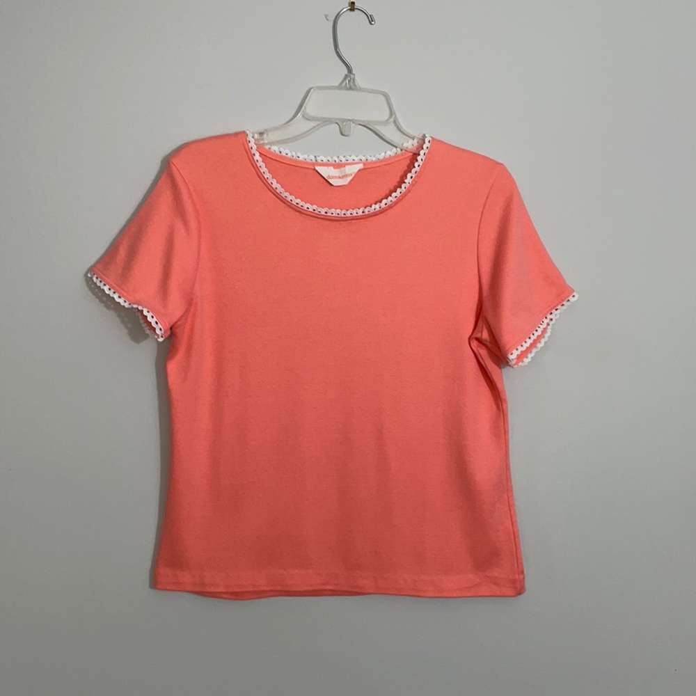 Donnkenny Vintage Peach Lace Trim T-Shirt Top Size Med-Large 🍑